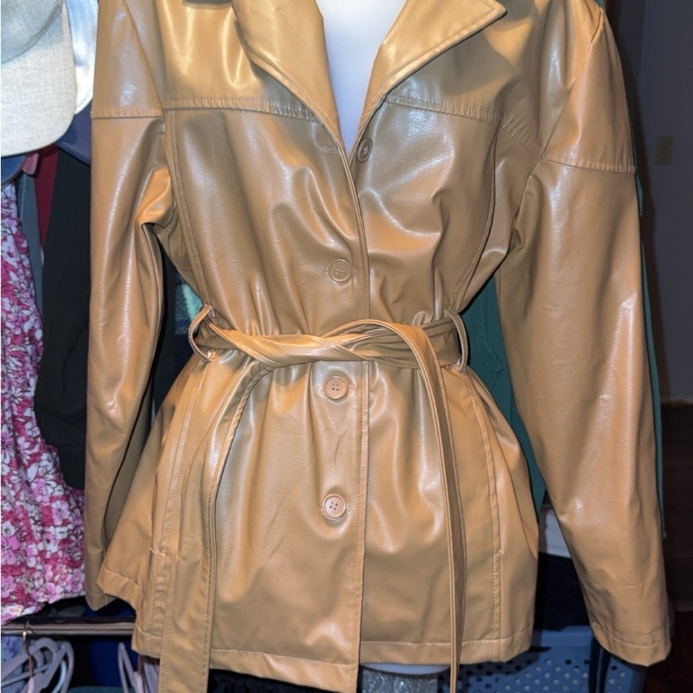 Rave Tan Trench Coat with Belted Waist and Wide Lapel